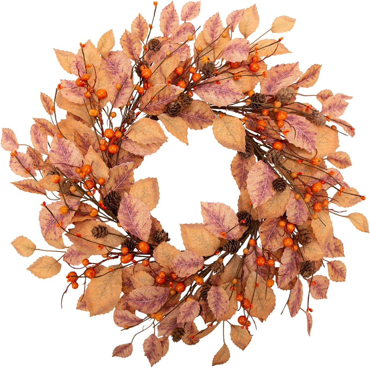 18 Inch Fall Leaves Wreath Fall Wreath Autumn Wreath for Front Door with Fall Leaves